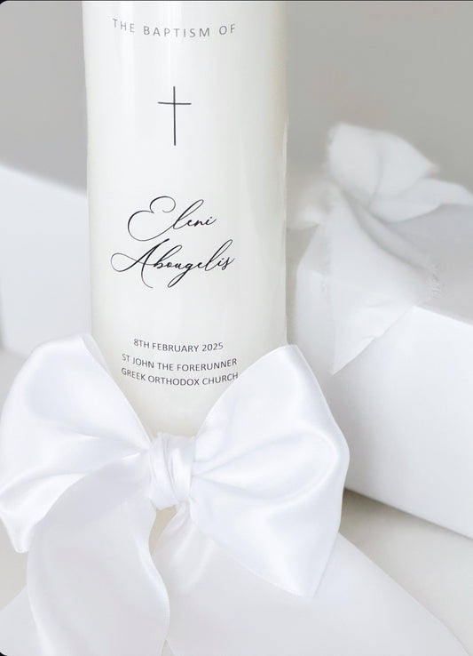 Baptism candle with satin bow