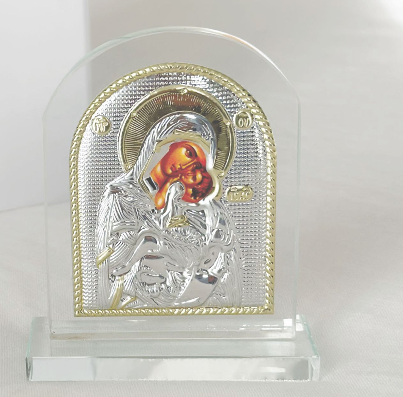 Mother Mary and Jesus glass plaque